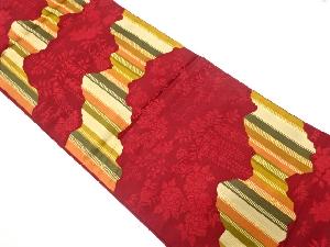 霞取りに草花模様織り出し　名古屋帯